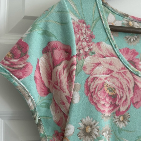 Miss Elaine Relax Floral Dress Green Pink Size S - Picture 5 of 13